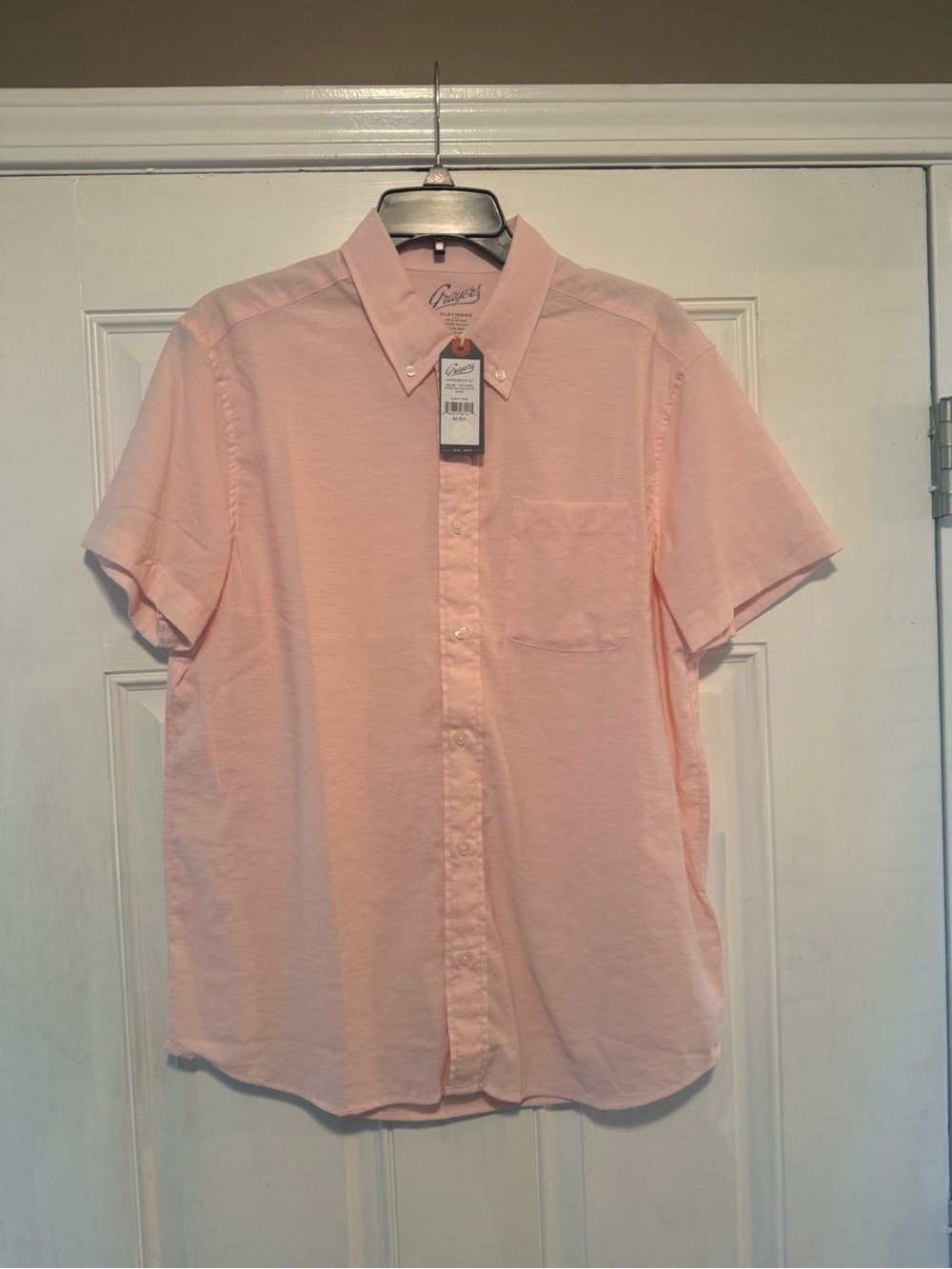 Grayers Men’s Short-Sleeve Button-Down Shirt — Pale Pink